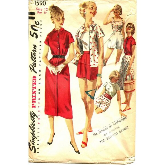 Vintage Simplicity 1590 Sewing Pattern Misses Blouse Skirt & Shorts Size 12 - Picture 1 of 4